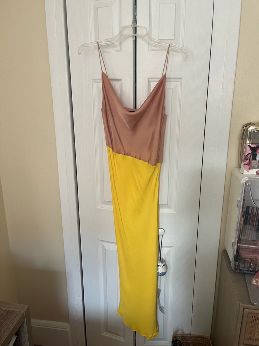 Zara color block satin side slit dress size S